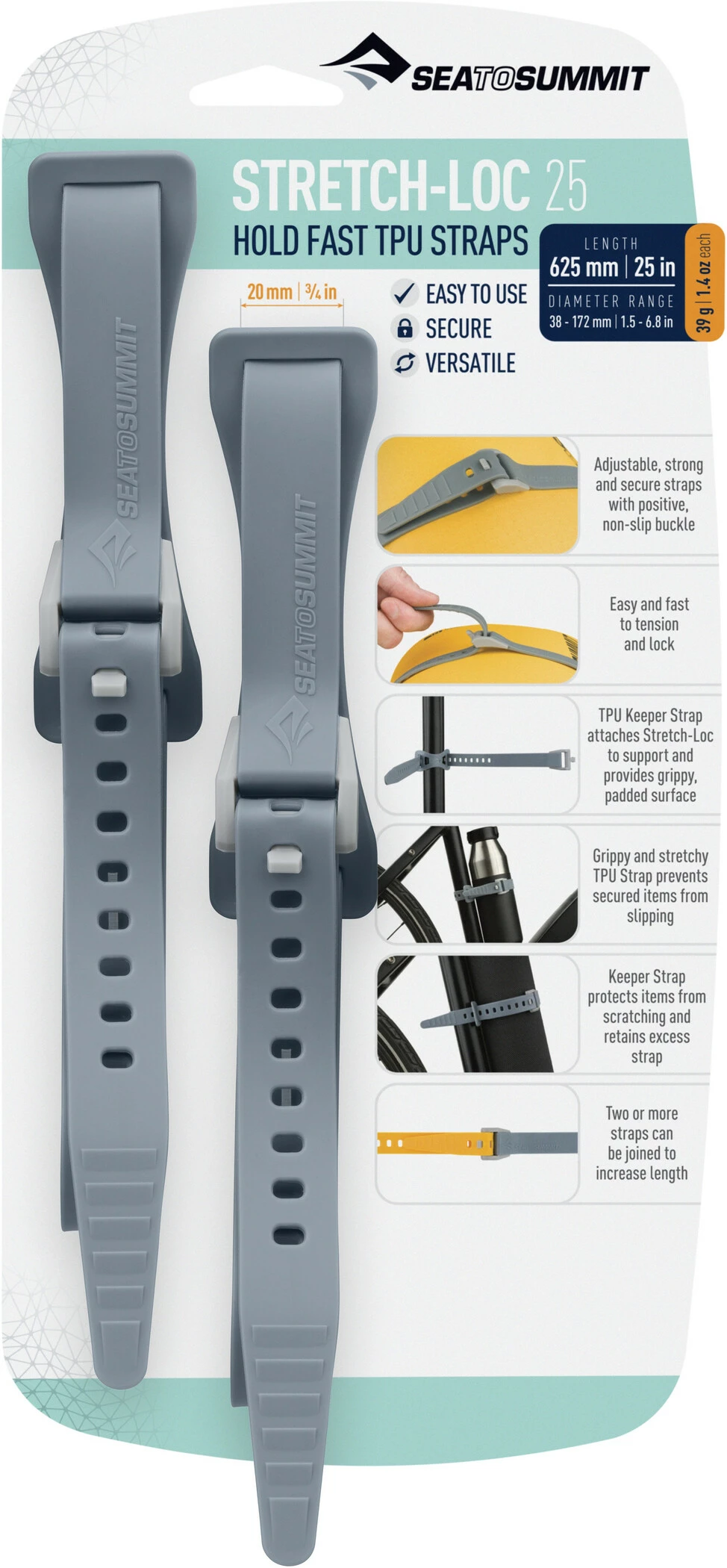 Sea To Summit Stretch-Loc 25 2-pack 20 X 625 Mm, Grijs 1 Sea To Summit Stretch-Loc 25 2-pack 20 X 625 Mm, Grijs